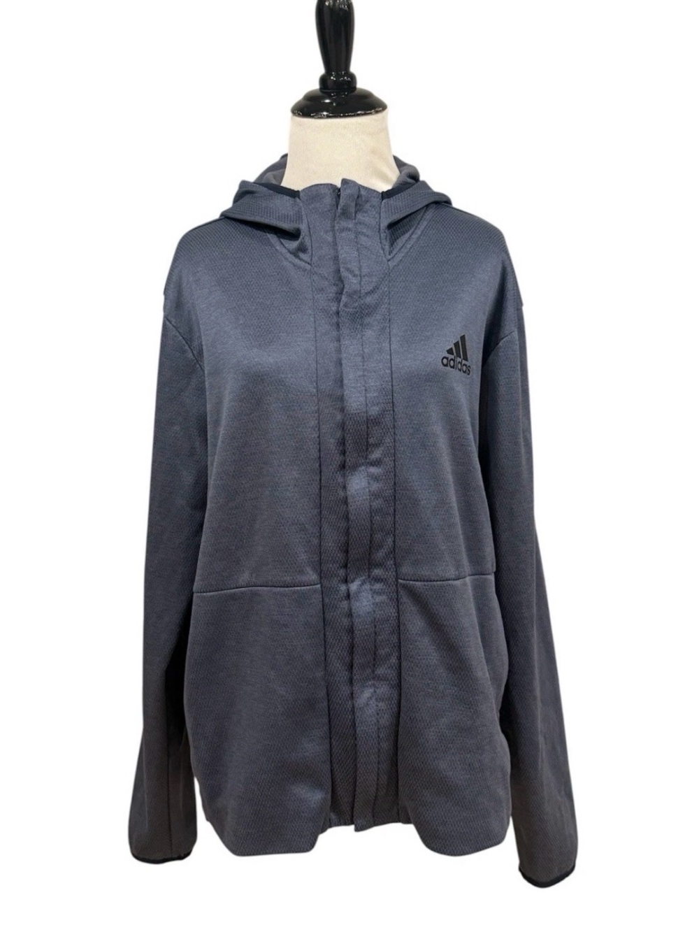 Adidas Men’s Large Blue Textured Full Zip Hooded Athletic Jacket Hoodie